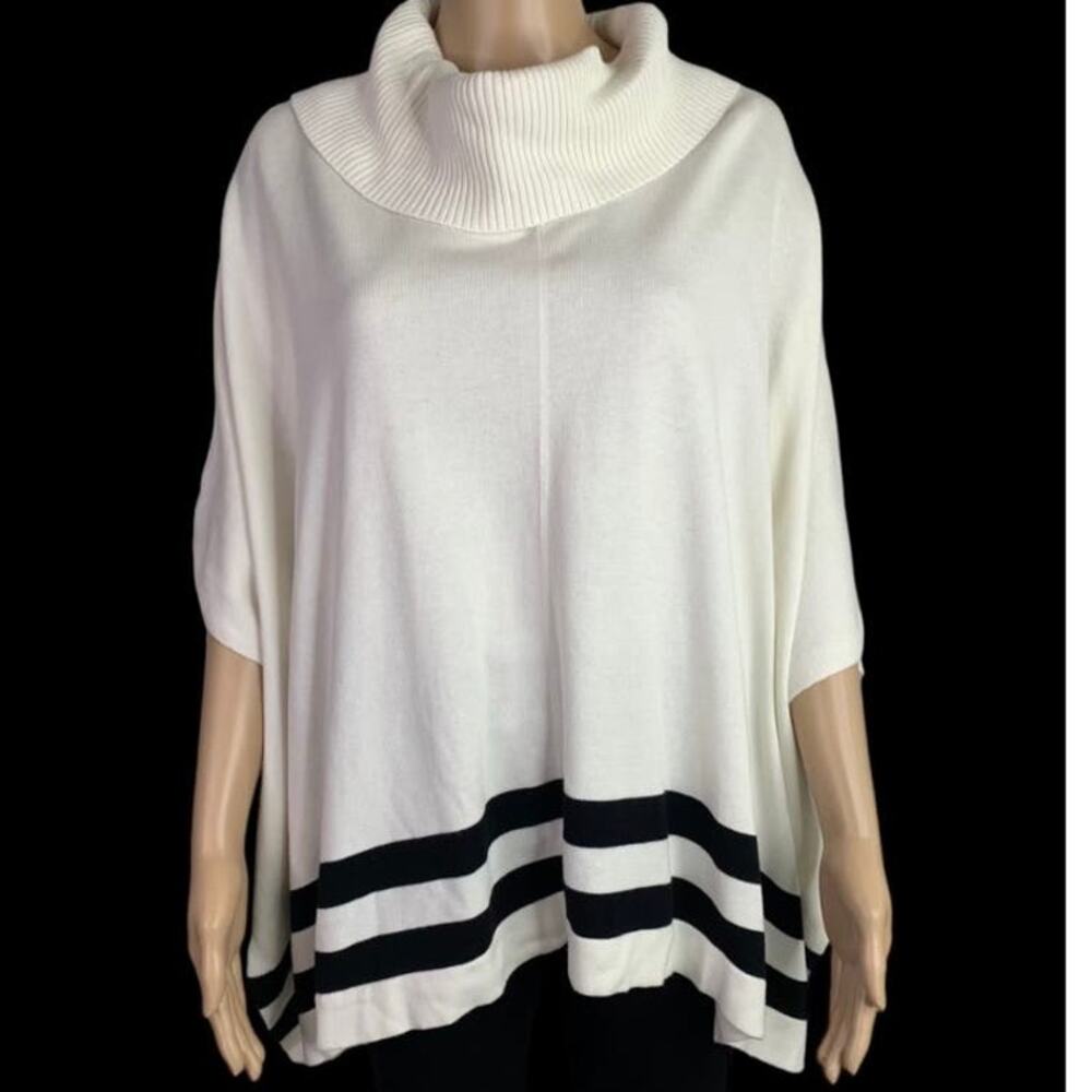 Calvin Klein Womens Medium Cowl Neck Poncho Turtleneck Sweater shortened sleeves